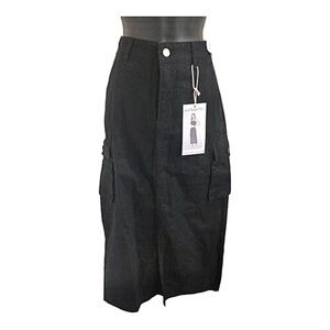 Black twill‎ look cargo front slit midi skirt size small new